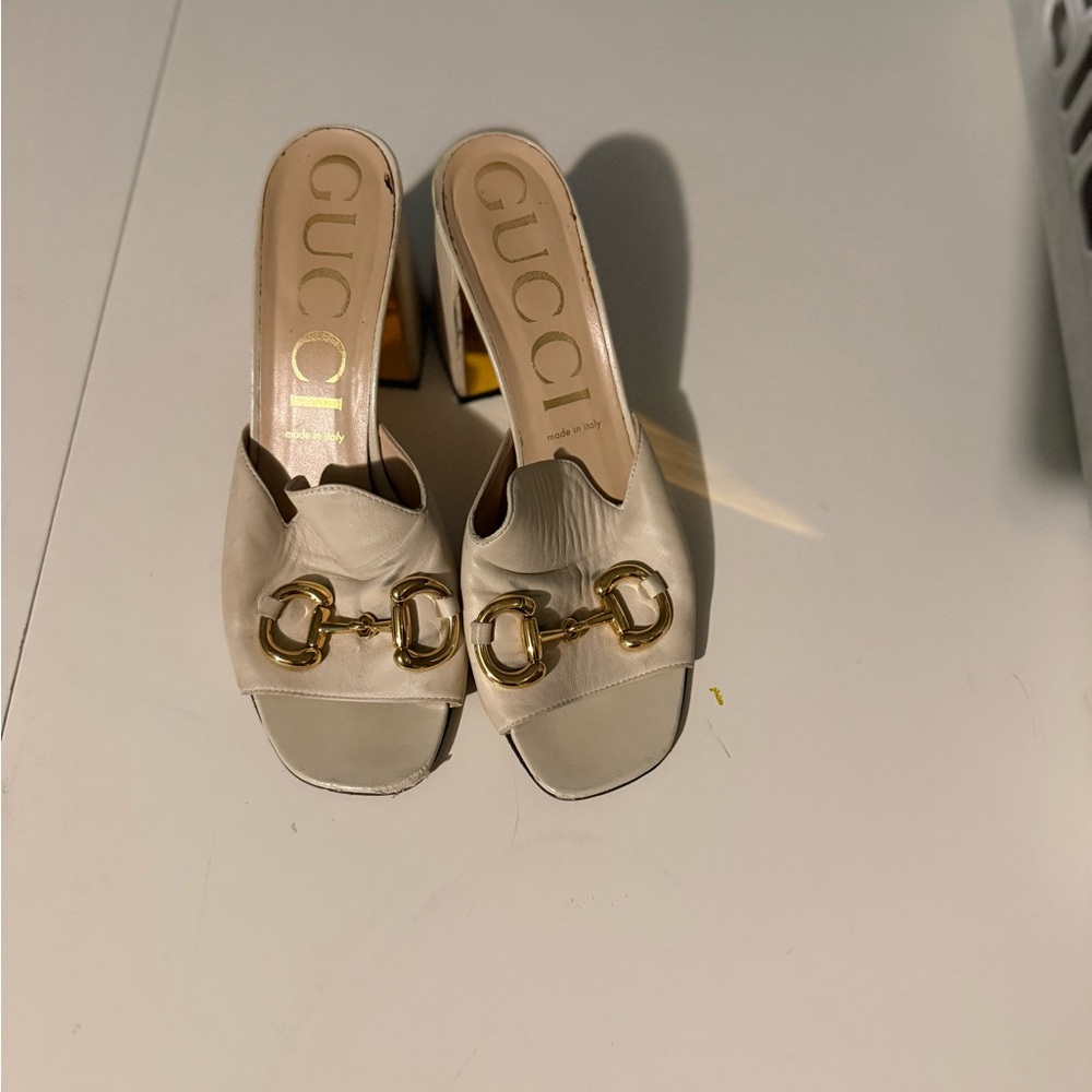 Gucci Women's Cream Mules with Gold Accents
